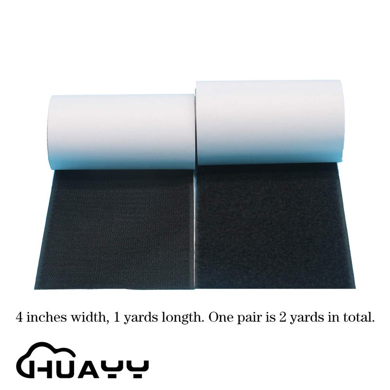 HUAYY 4 Inches Width 1 Yards Length | self-Adhesive Hook and Loop Style Sheets | Super Sticky Glue Nylon Patch | Strips | Patch | Fastener,Black (4in x 1yd) - Image 2
